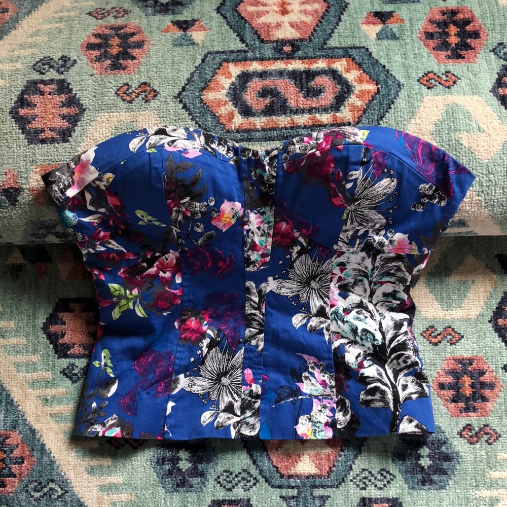 2B Bebe Blue Fitted Bustier Blouse